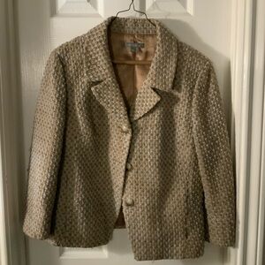 ANN TAYLOR Tweed Fringe Jacket Brown White Size 12